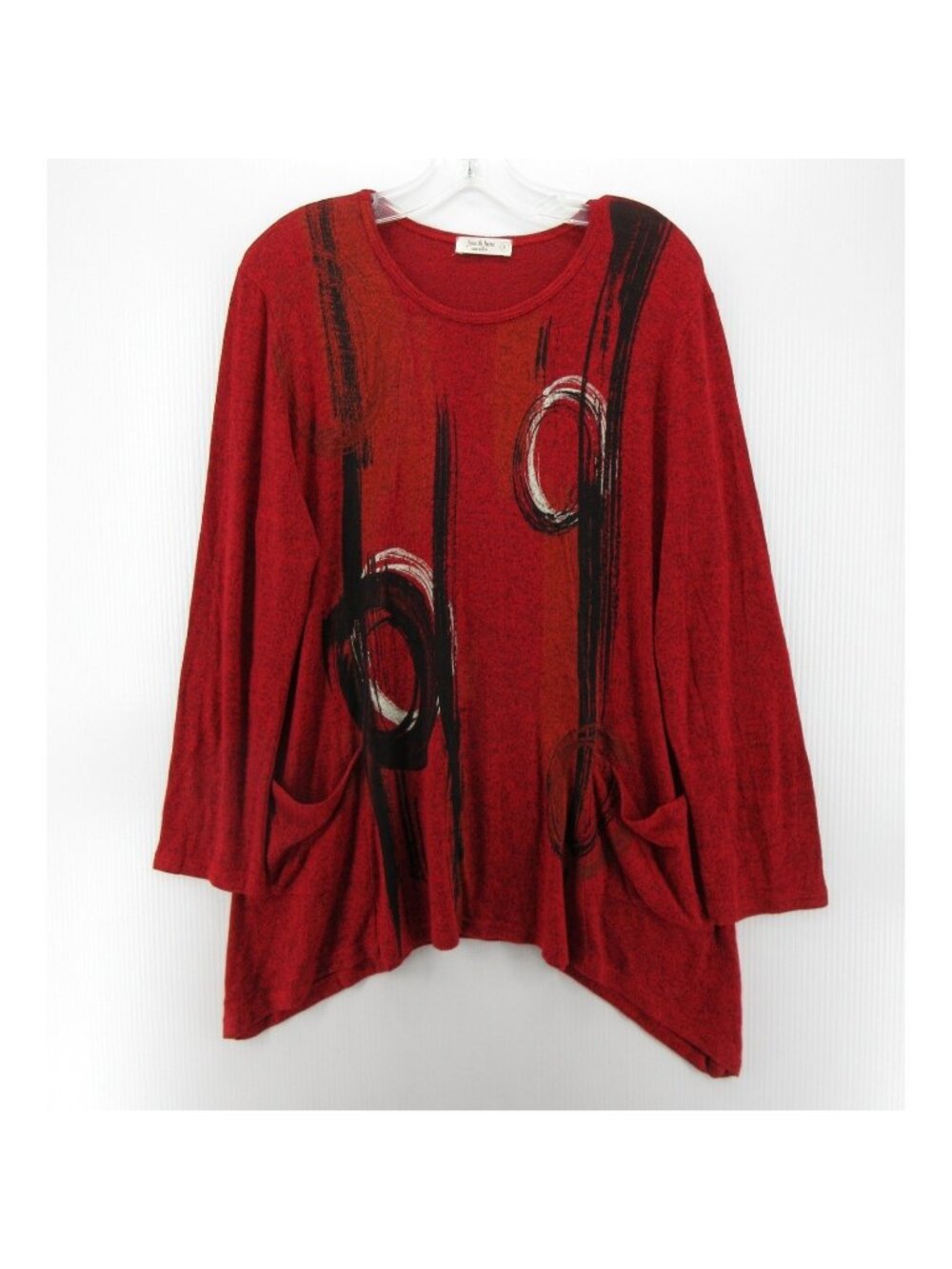 Jess & Jane Top Large Pullover Blouse Abstract Stretch Artsy USA Made